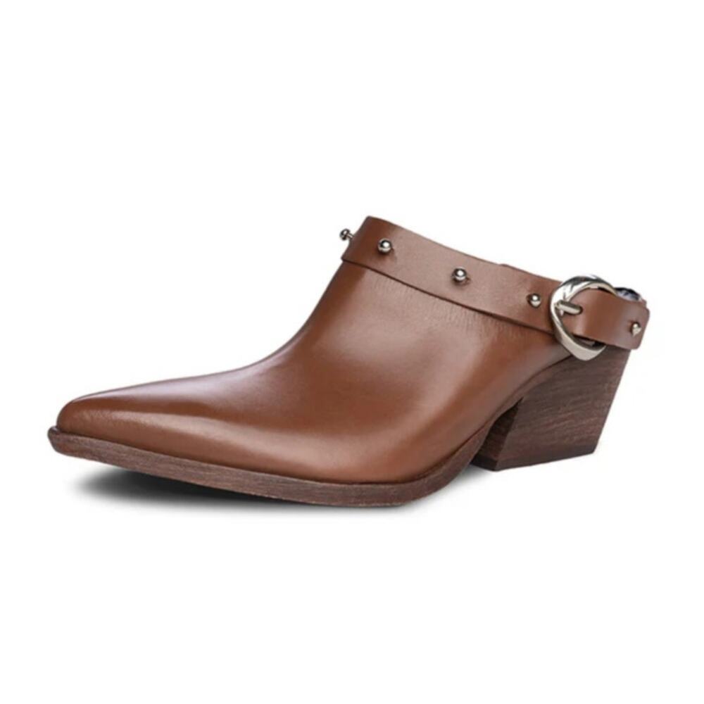 Golo Women's Woody Studded Leather Mule Booties Cognac 8